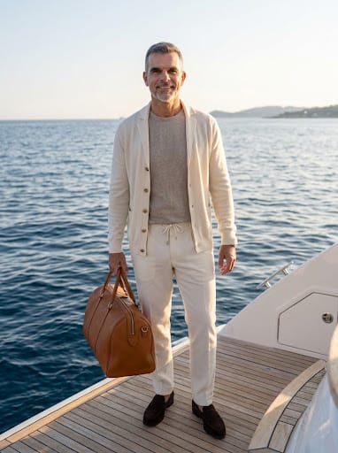 Homme en tenue claire, accompagnement style au masculin